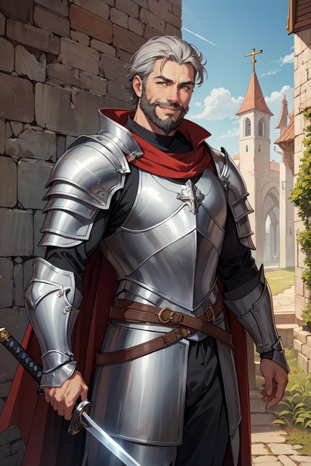 386803-3490902912-Cowboy Shot,(best quality),original,portrait,midday,(male_1.1) knight,sword and shield, armor,(old),smile,bule cape,short grey h.png